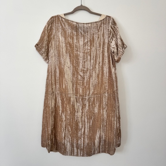 Anthropologie Floreat Crinkled Velvet Tunic Shift Dress Tan Neutral Sheen Sz S - Picture 4 of 16